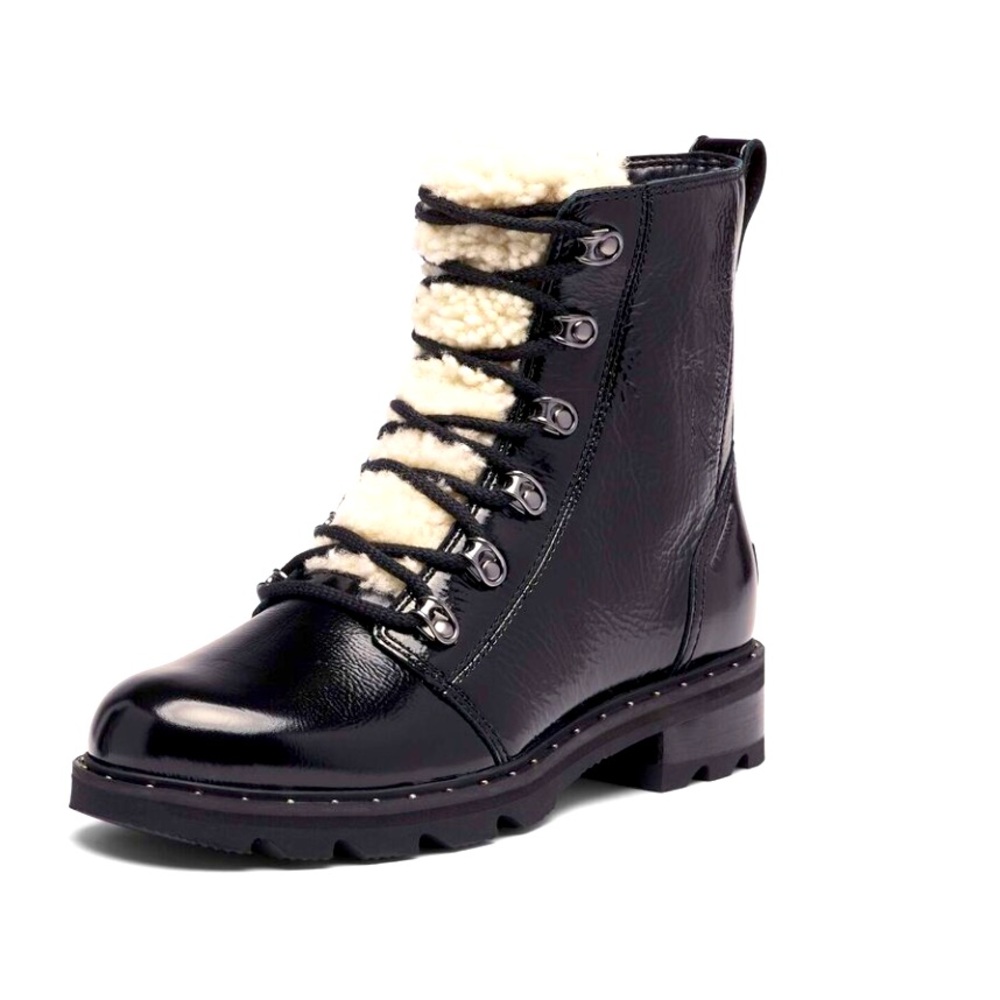 New Sorel patent leather Lennox lace boots.